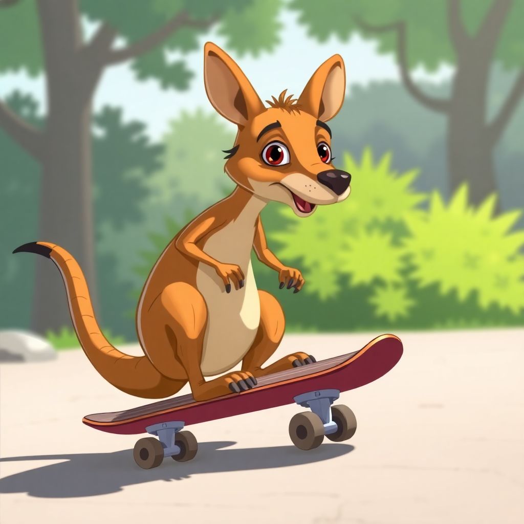 Kangaroo's Skateboard Adventure Under the Stars